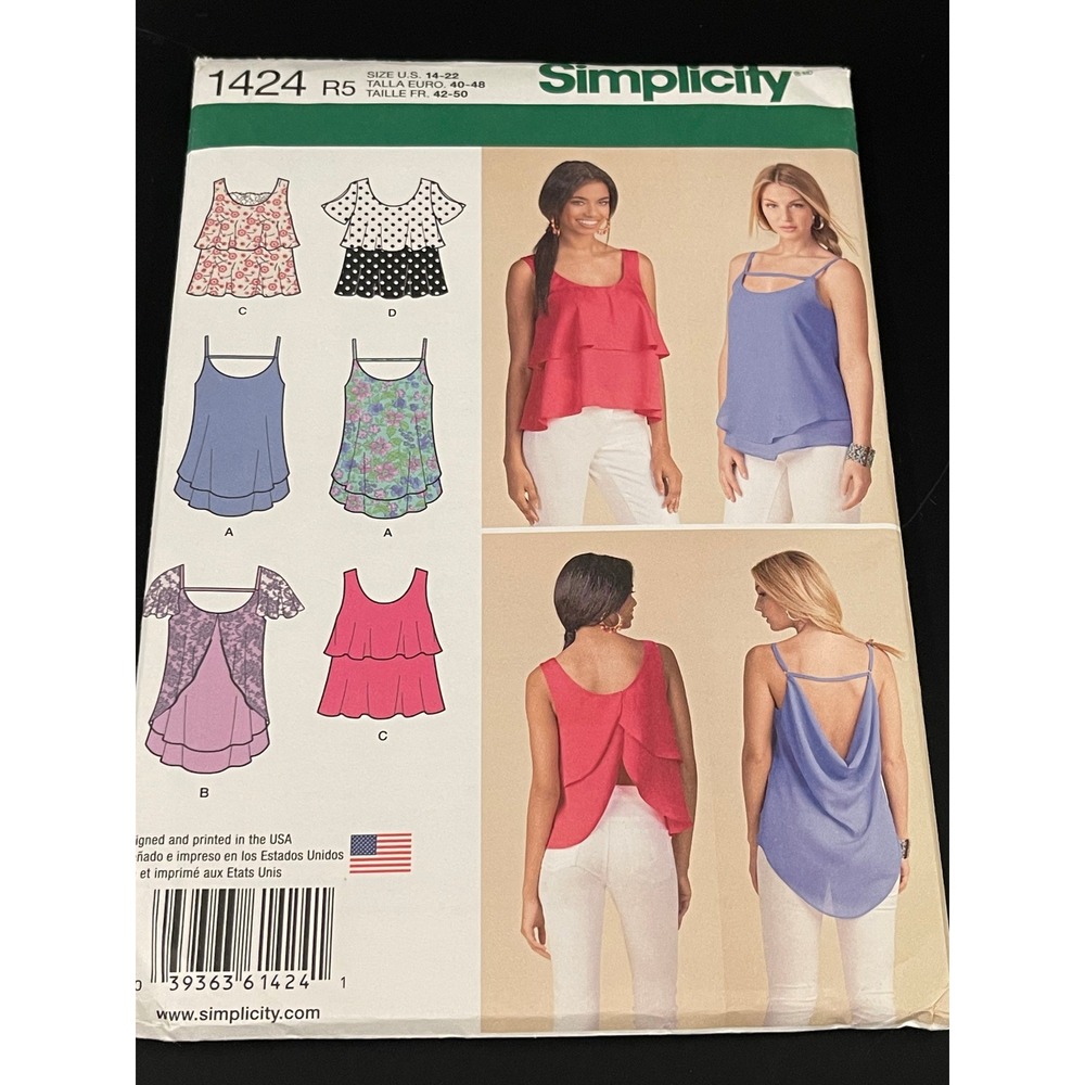 00327 - Simplicity 1424 R5Misses' Flounce Tiered Layered Cami Top Sewing Pattern